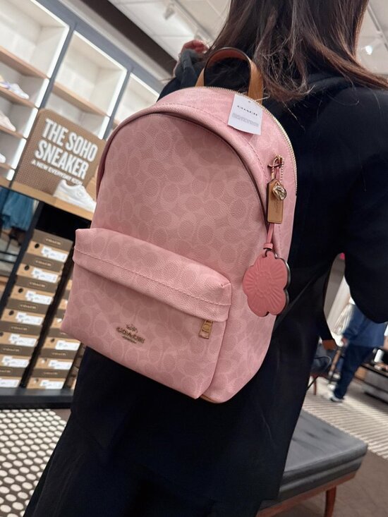NWT Coach CEF46 Taylor Small Backpack In Signature Canvas With Charms pink main image 5